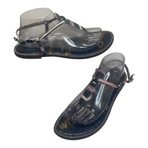 Sam Edelman Gigi Thong Sling Back Blue Denim Strappy Flat Sandal Women’s Size 10